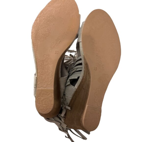 Naughty Monkey Leather Fringe Western Peep Toe Wedge Sandals Size‎ 10 - Picture 8 of 8